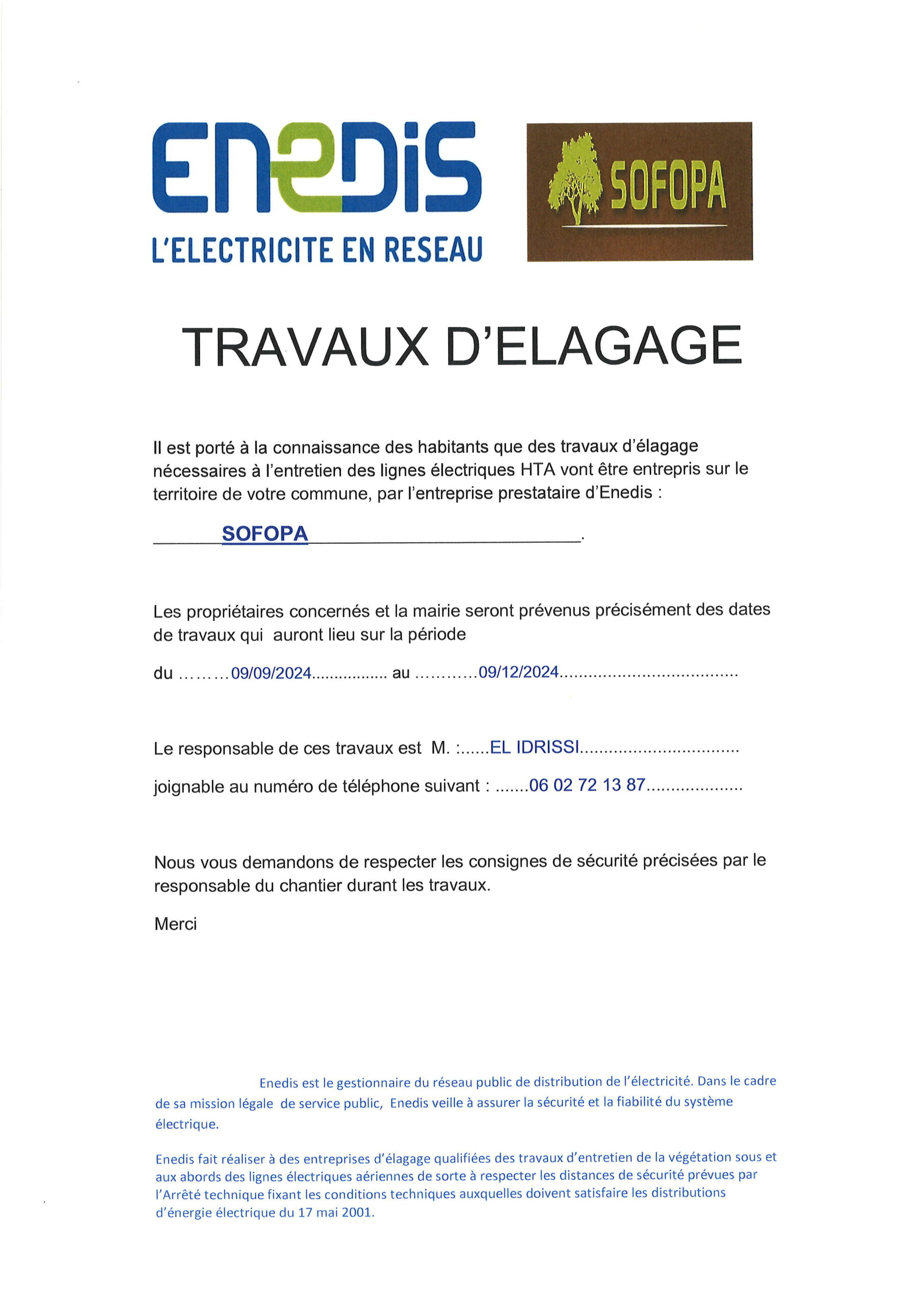 Juillan - Ville des Hautes-Pyrénées - Travaux élagage ENEDIS